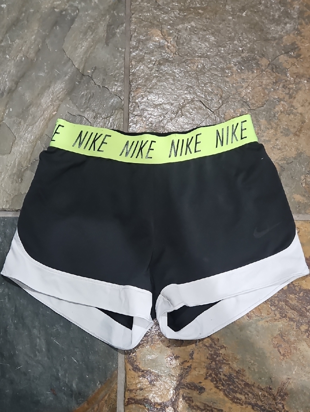 Nike Women’s Black Athletic Shorts with Neon Green Waistband